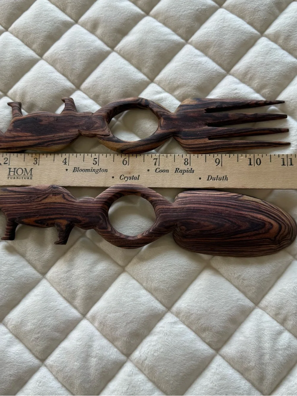 VTG Hand Carved Wooden Giraffe Salad Servers Spoon Fork Set Safari Boho African